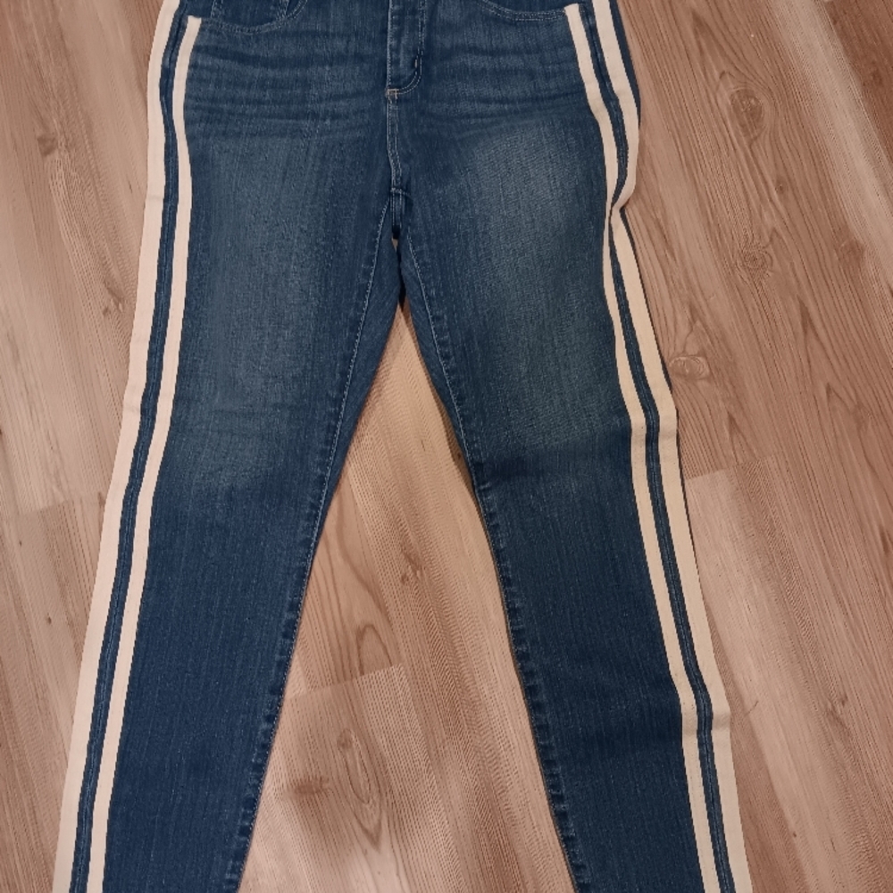 Blue Denim Jeans with White Stripes